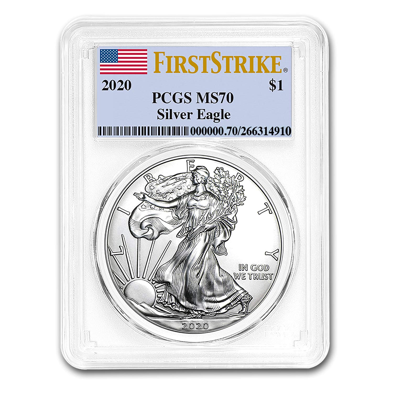 USA 2020 $1 American Silver Eagle Coin MS70 PCGS .999 Bullion